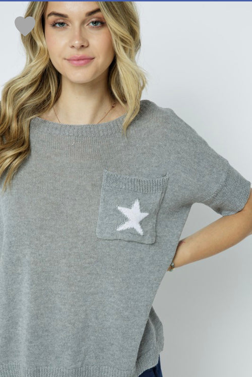Lightweight short sleeve sweater with a star