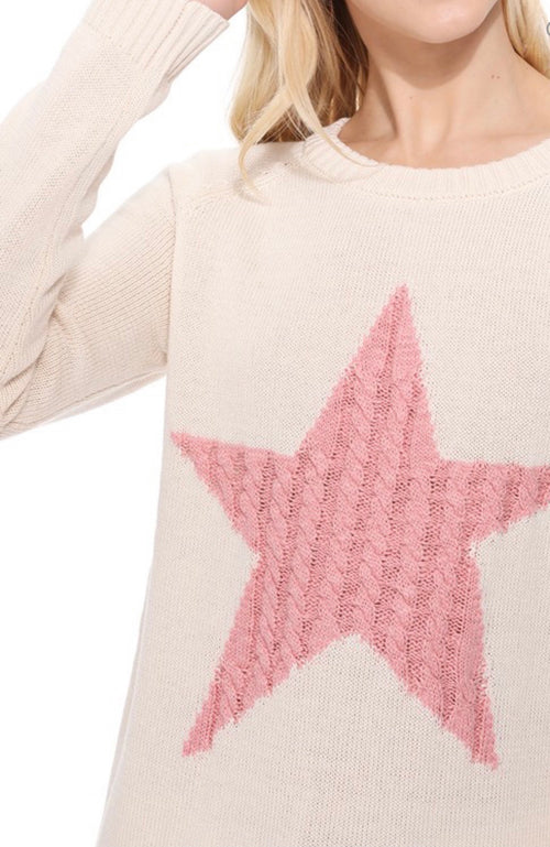 Cream pullover sweater with pink knitted star