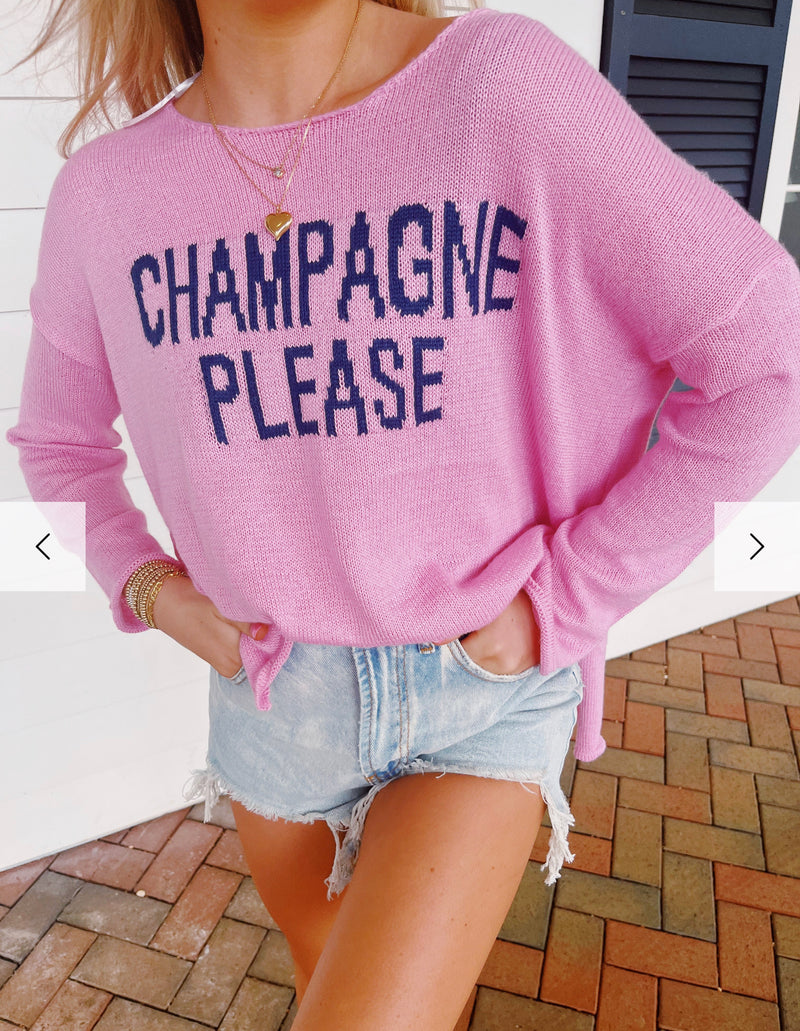 Champagne Please Embroidered Sweater