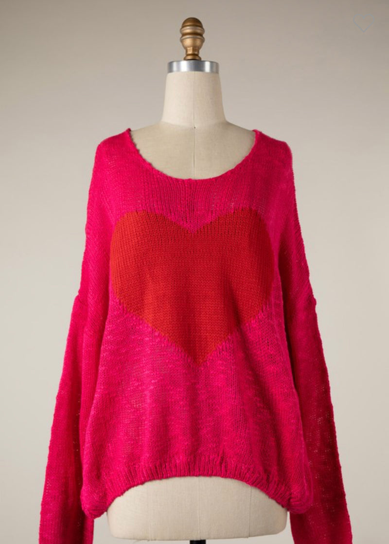 Pink Sweater with Red Heart