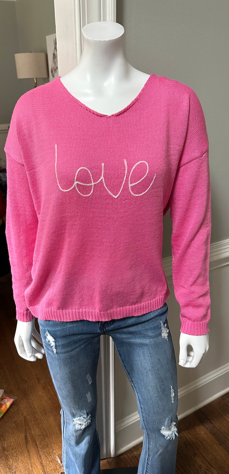 Love Embroidered Pink Sweater