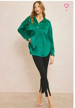 Satin long sleeve button top with cuffs