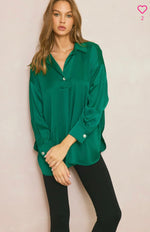 Satin long sleeve button top with cuffs