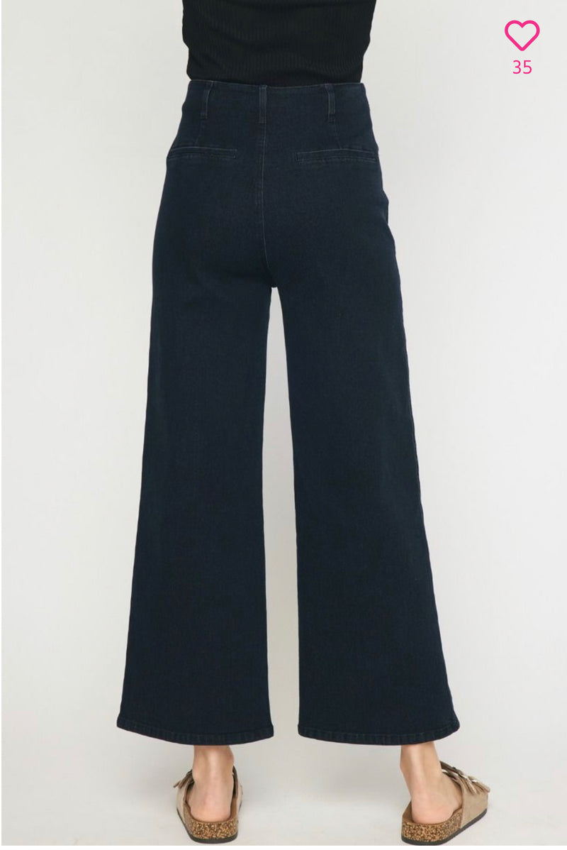 Wide leg Black Jeans with front pocket detail