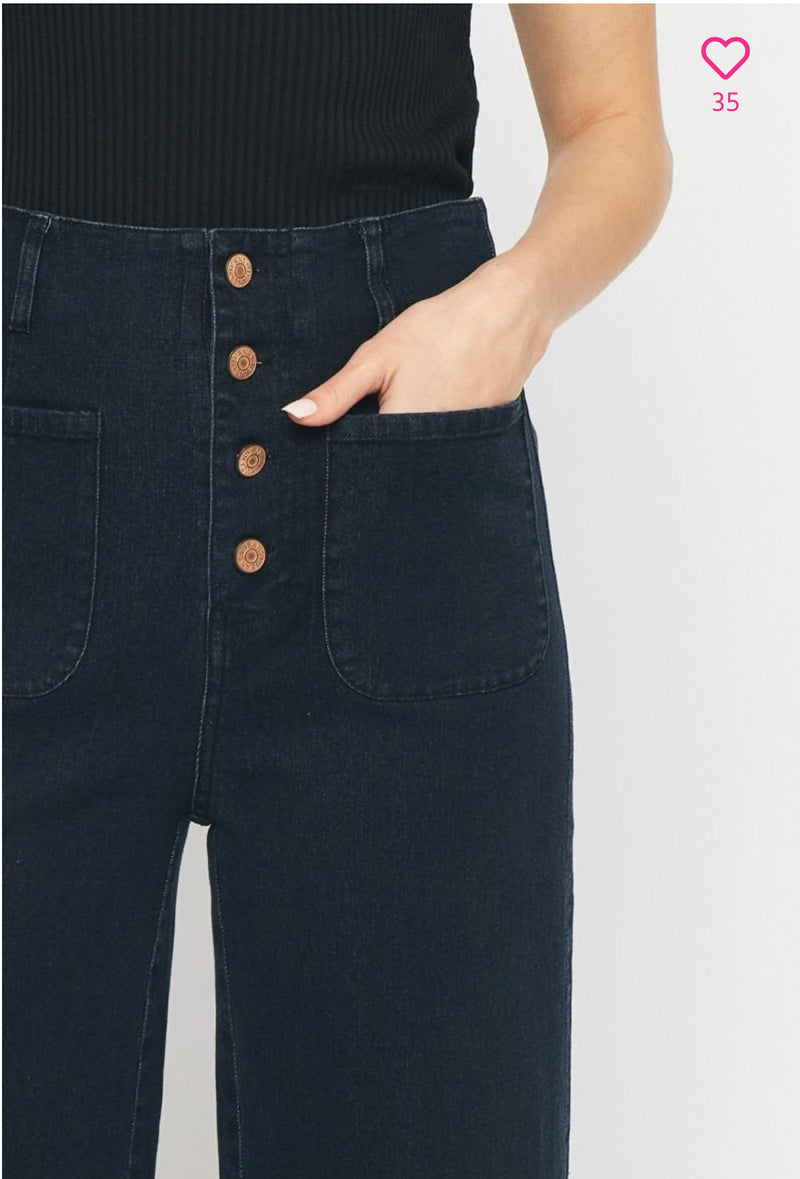 Wide leg Black Jeans with front pocket detail