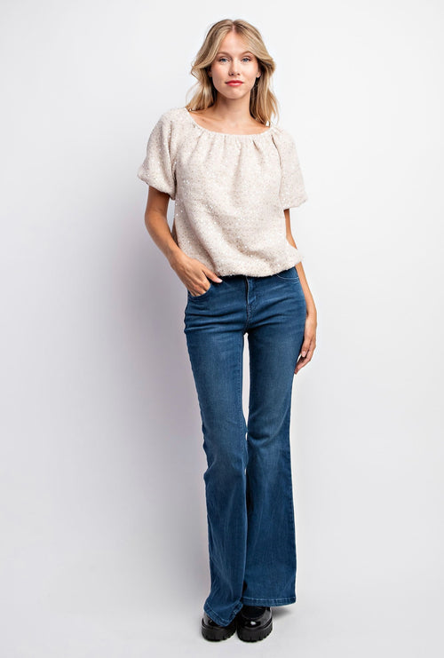 Tweed Puff Sleeve Sequin Top