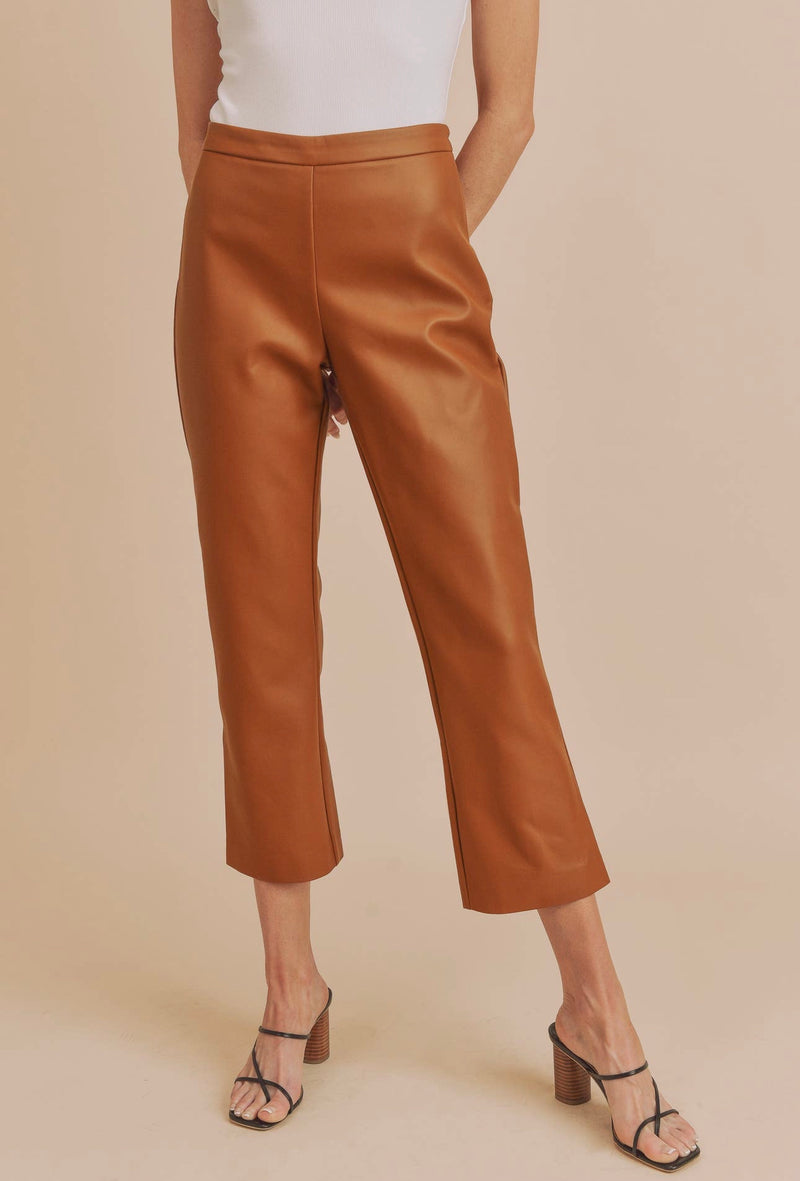 Cropped Flare Faux Leather Pants