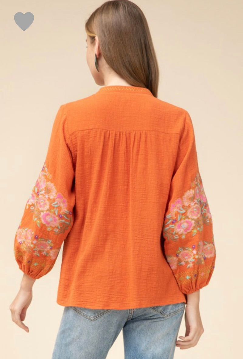 Peasant Top with Floral Embroidery