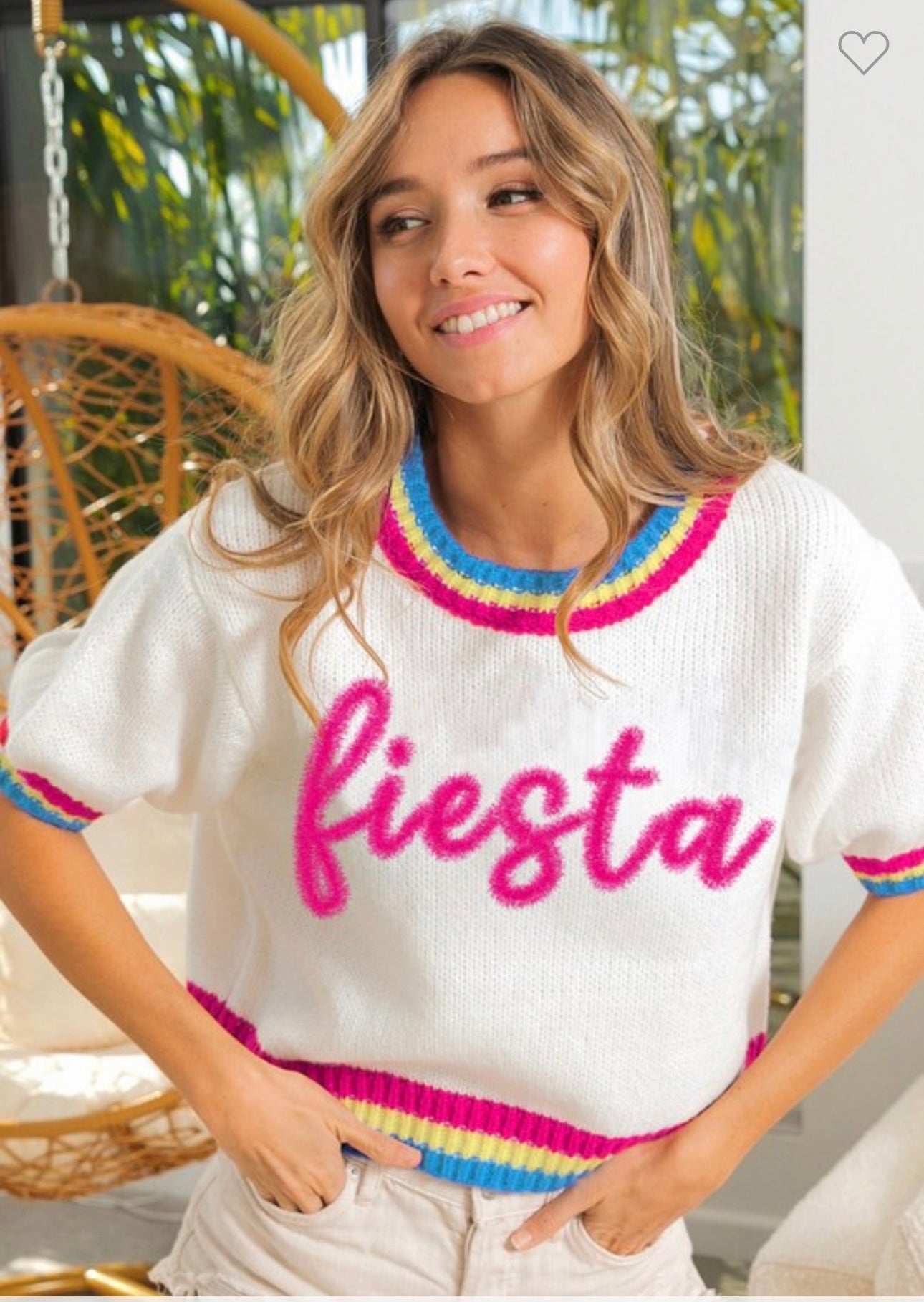 from Bibi A Metallic Fiesta Letter Graphic Short Puff Sleeve Sweater X-Large