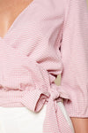 Seersucker Pink Gingham Wrap Top