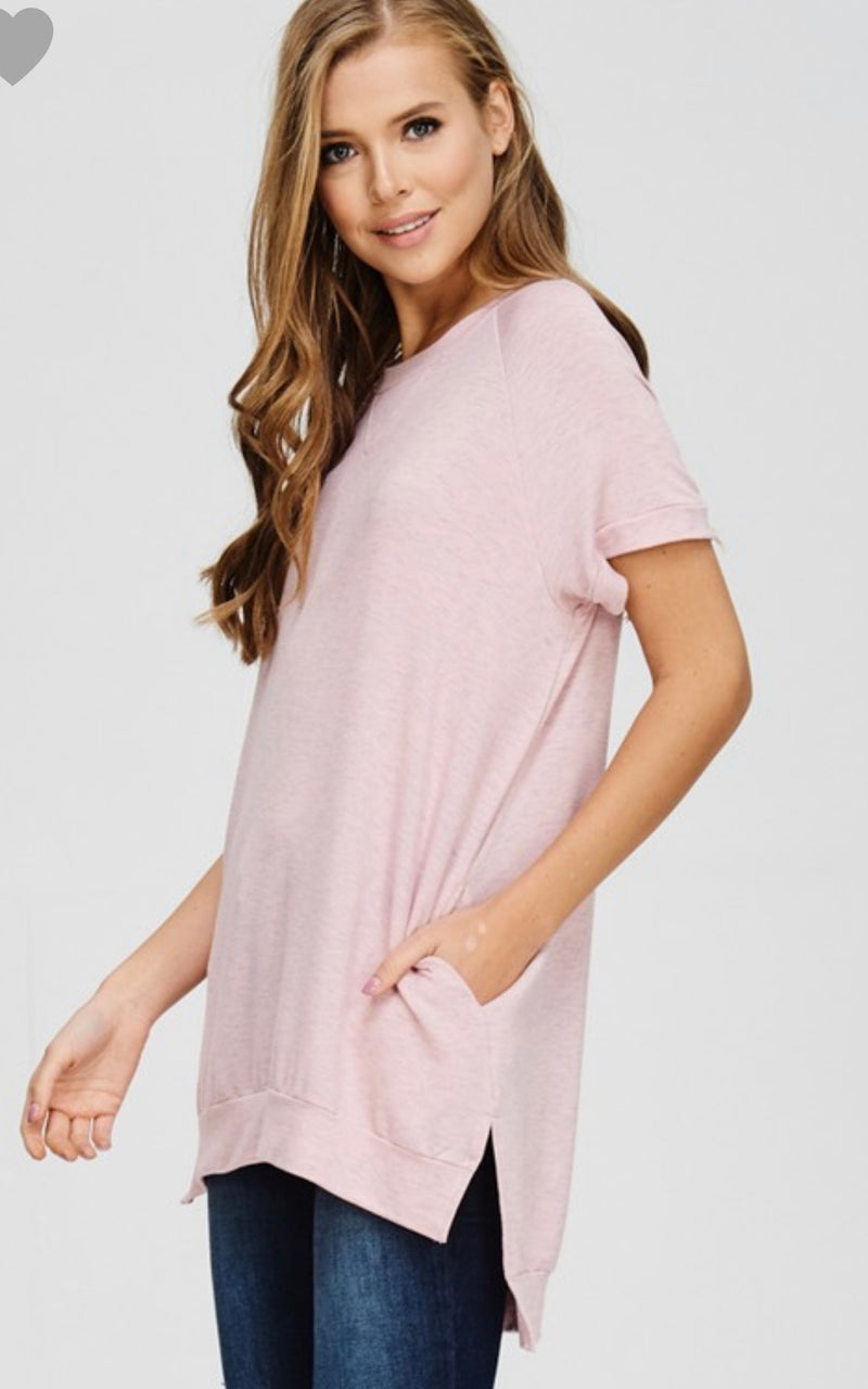 Short-sleeve french high low crewneck tunic