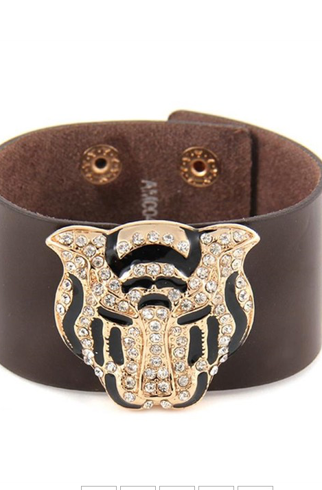 Leather and Rhinestone Tiger Bracelet
