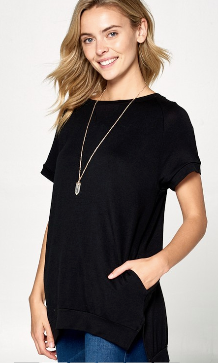 Short-sleeve French high low crewneck tunic