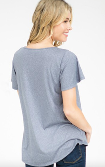 Short sleeve top with shirring at the top