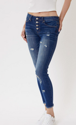 Mid-rise button fly skinny jeans