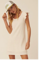 Knit U Neck Ruffle Sleeve Mini Sweater Dress