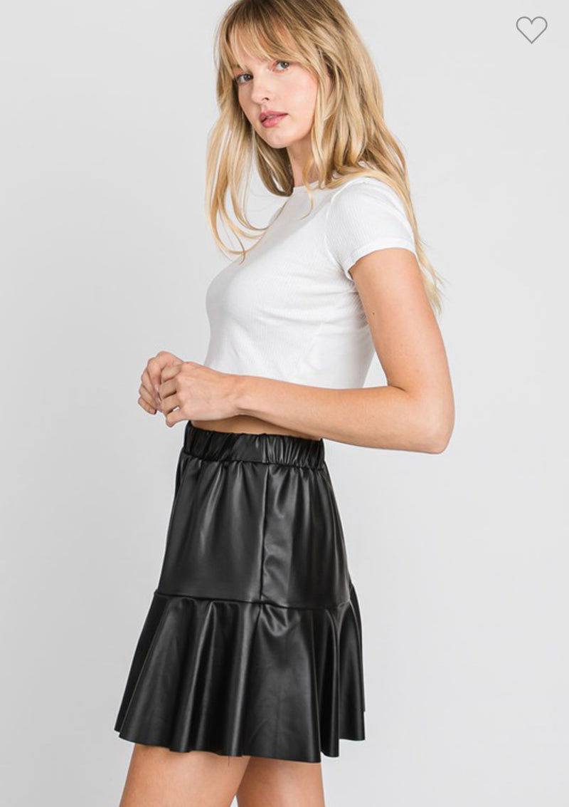 Vegan Leather Pleated Skirt