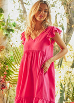 Hot pink v-neck ruffled dress