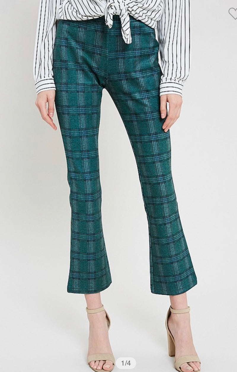 Green Plaid Pull-On Pants