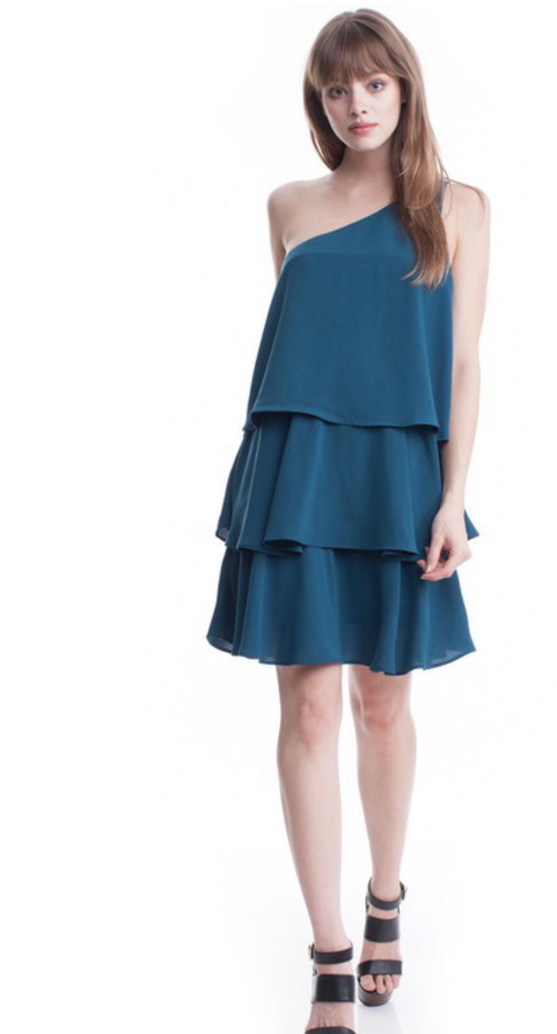 One shoulder ruffled dress