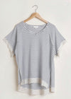 Striped short sleeve with frayed hem