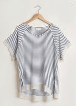 Striped short sleeve with frayed hem