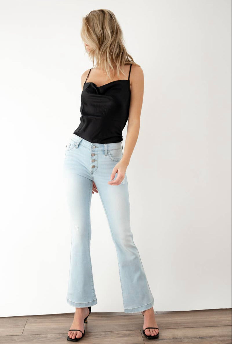 Faded button fly jeans