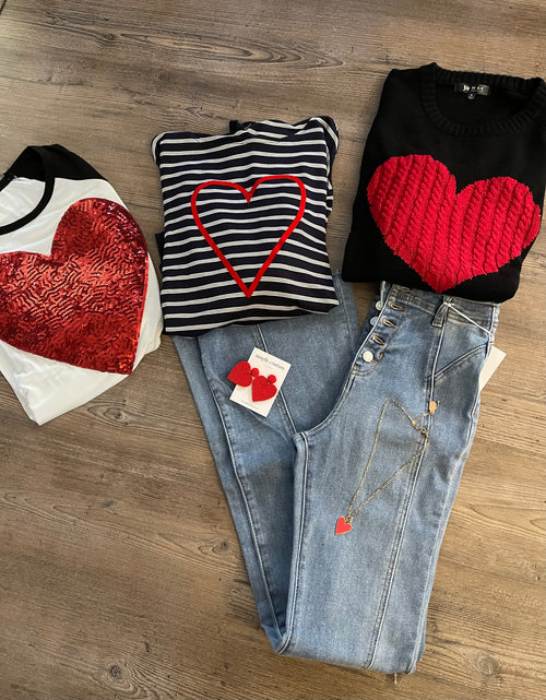 Navy Striped Heart Hoodie