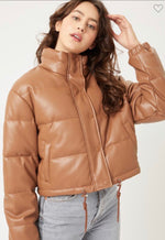 Brown Vegan Leather Puffer Jacket