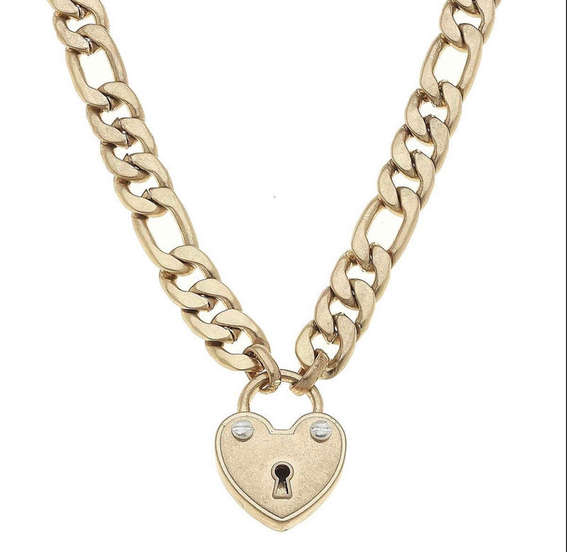 Heart Padlock Worn Gold Necklace