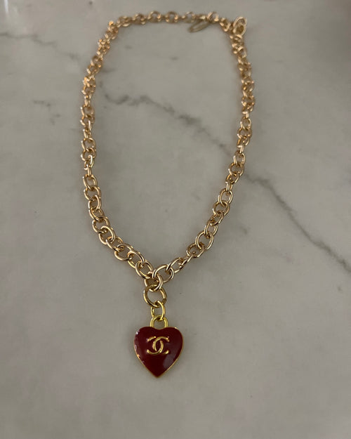 Recycled Authentic Vintage Red Heart Necklace