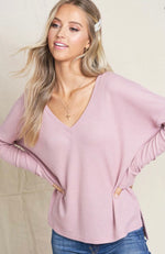 Pink lightweight waffle knit v-neck