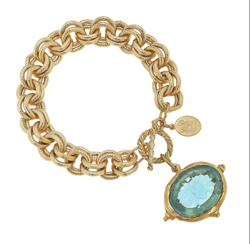 Gold Bracelet with Aqua Venetian Glass