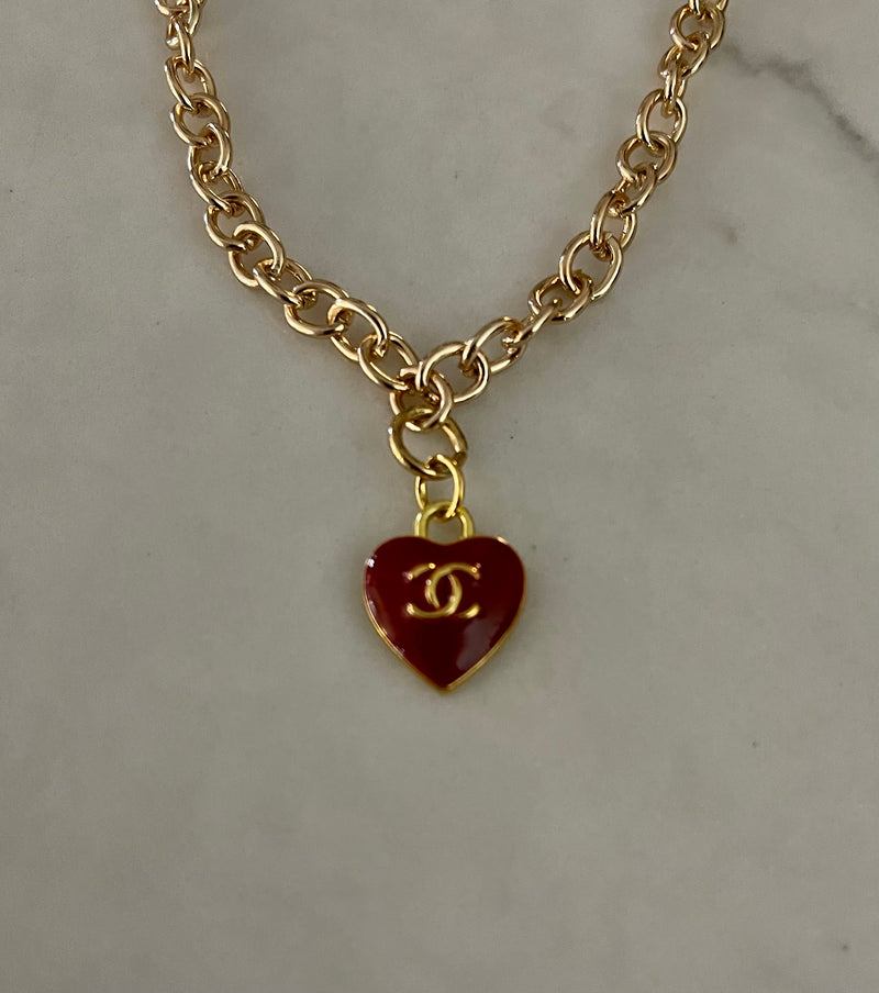 Recycled Authentic Vintage Red Heart Necklace