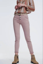 Pale Pink Skinny Jeans with Sequins