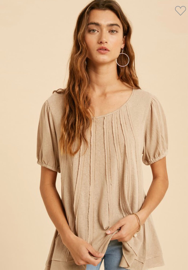 Raw Edge Trim Accent Knit Top