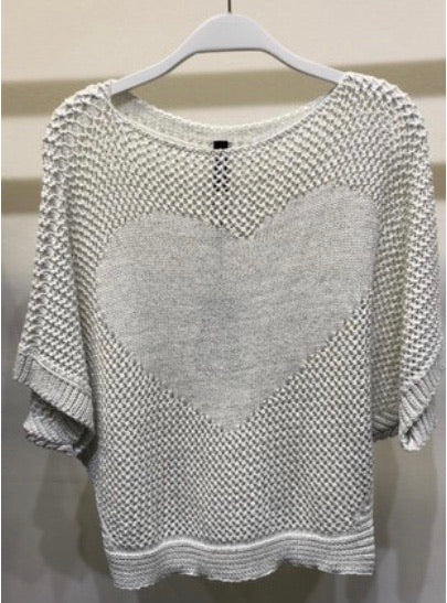 Lurex crochet knit heart sweater