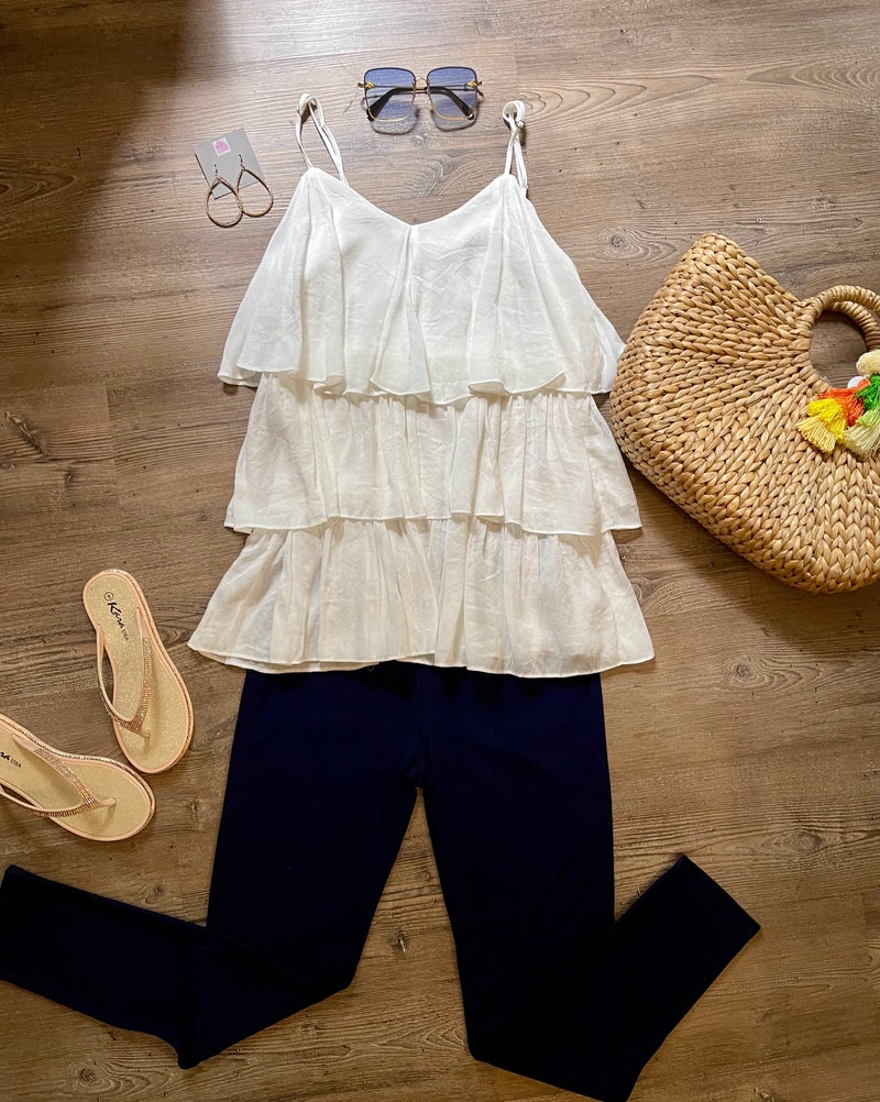 Multilayer Linen Cream Top