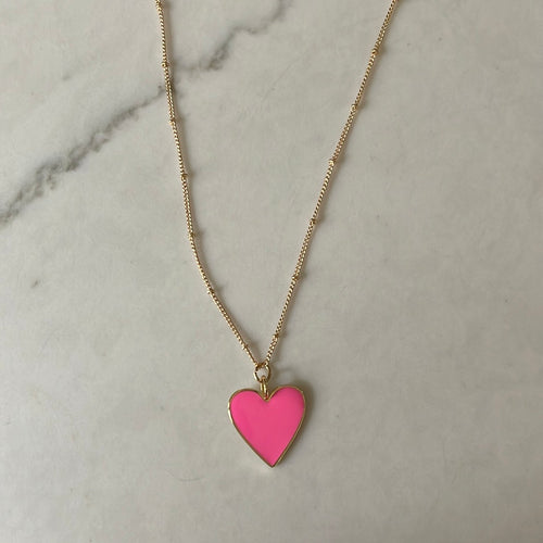 Pink Enamel Heart Necklace