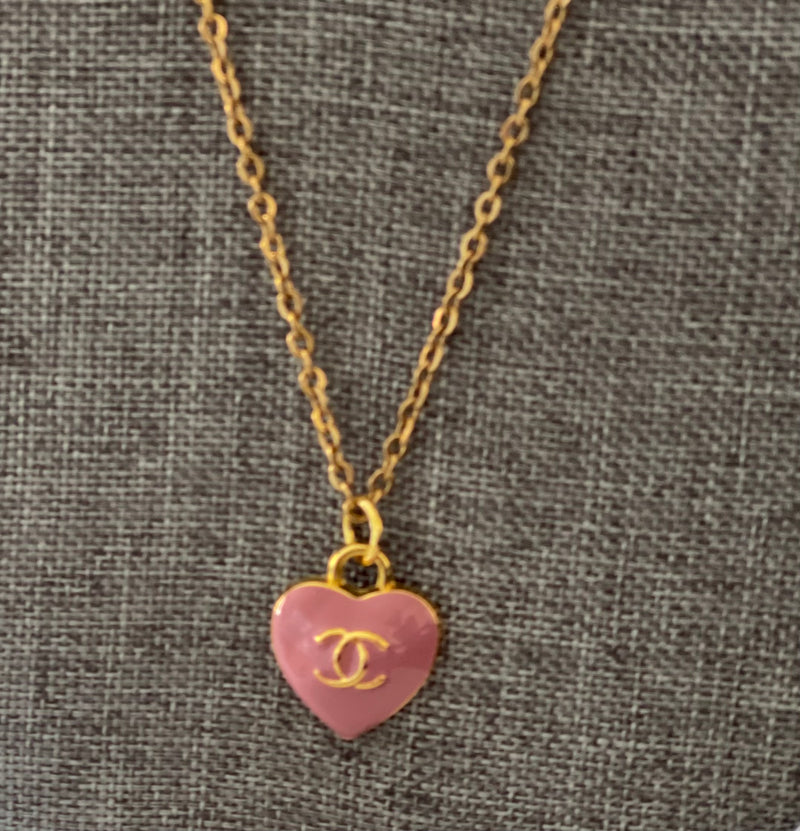 Recycled vintage pink heart necklace