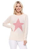 Cream pullover sweater with pink knitted star