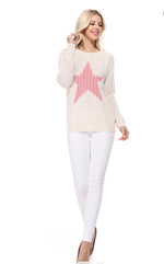 Cream pullover sweater with pink knitted star