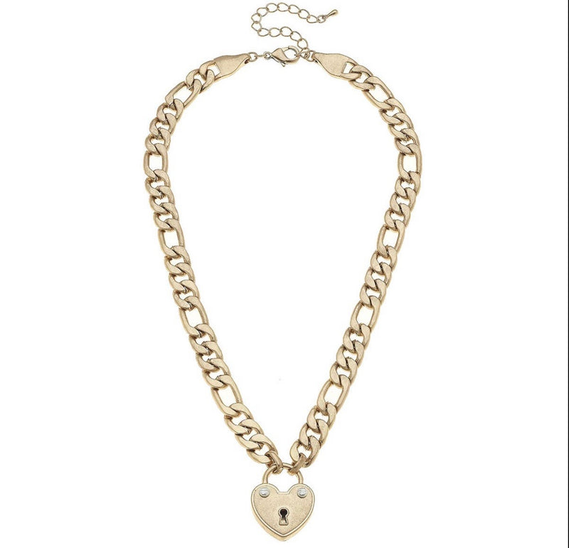 Heart Padlock Worn Gold Necklace
