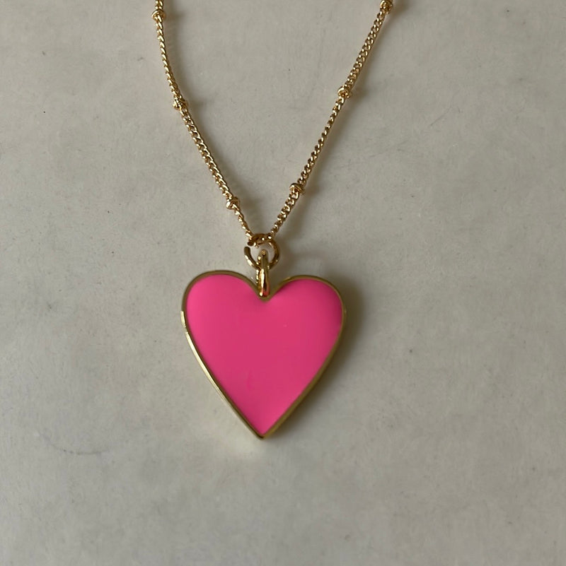 Pink Enamel Heart Necklace