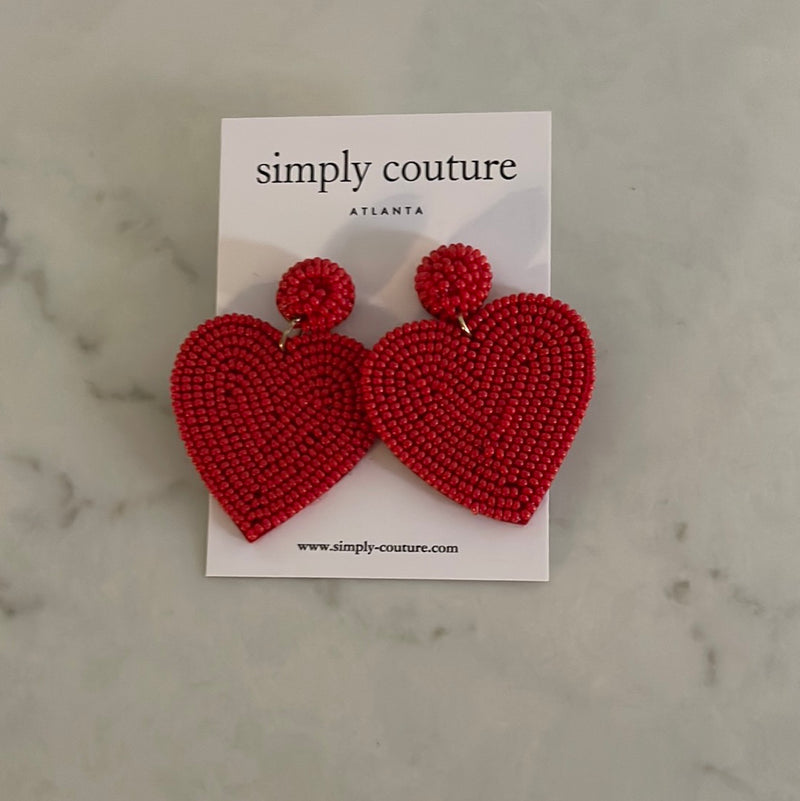 Red Heart Beaded Earrings