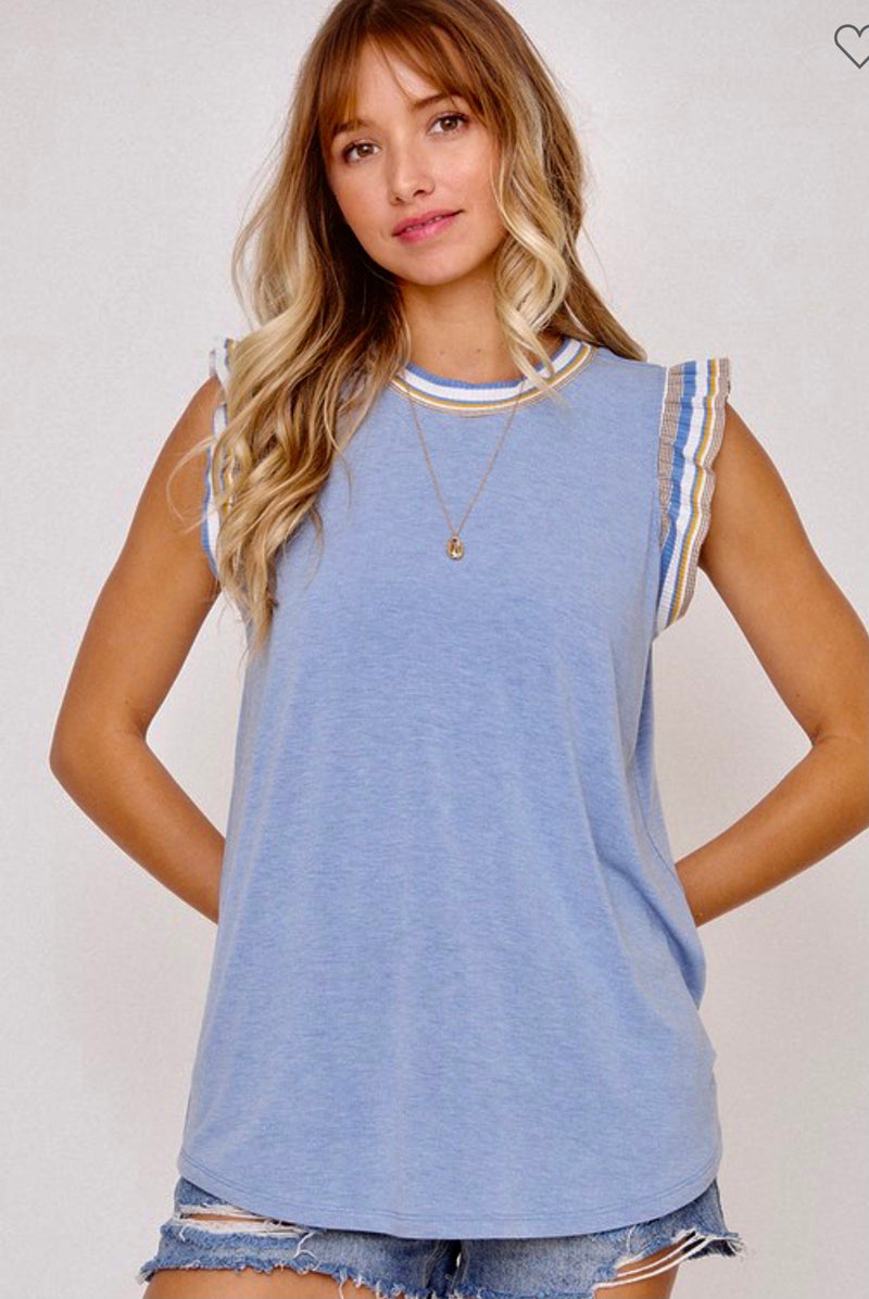 Sleeveless Stretch Top with Striped Detail