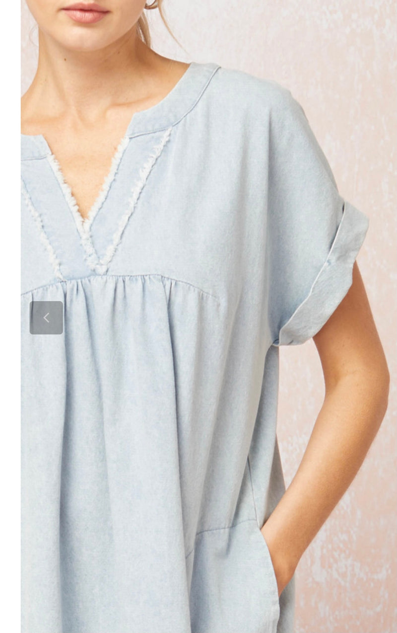 Denim v-neck short sleeve dress