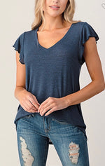 V-neck Ruffled Sleeve Knit Top