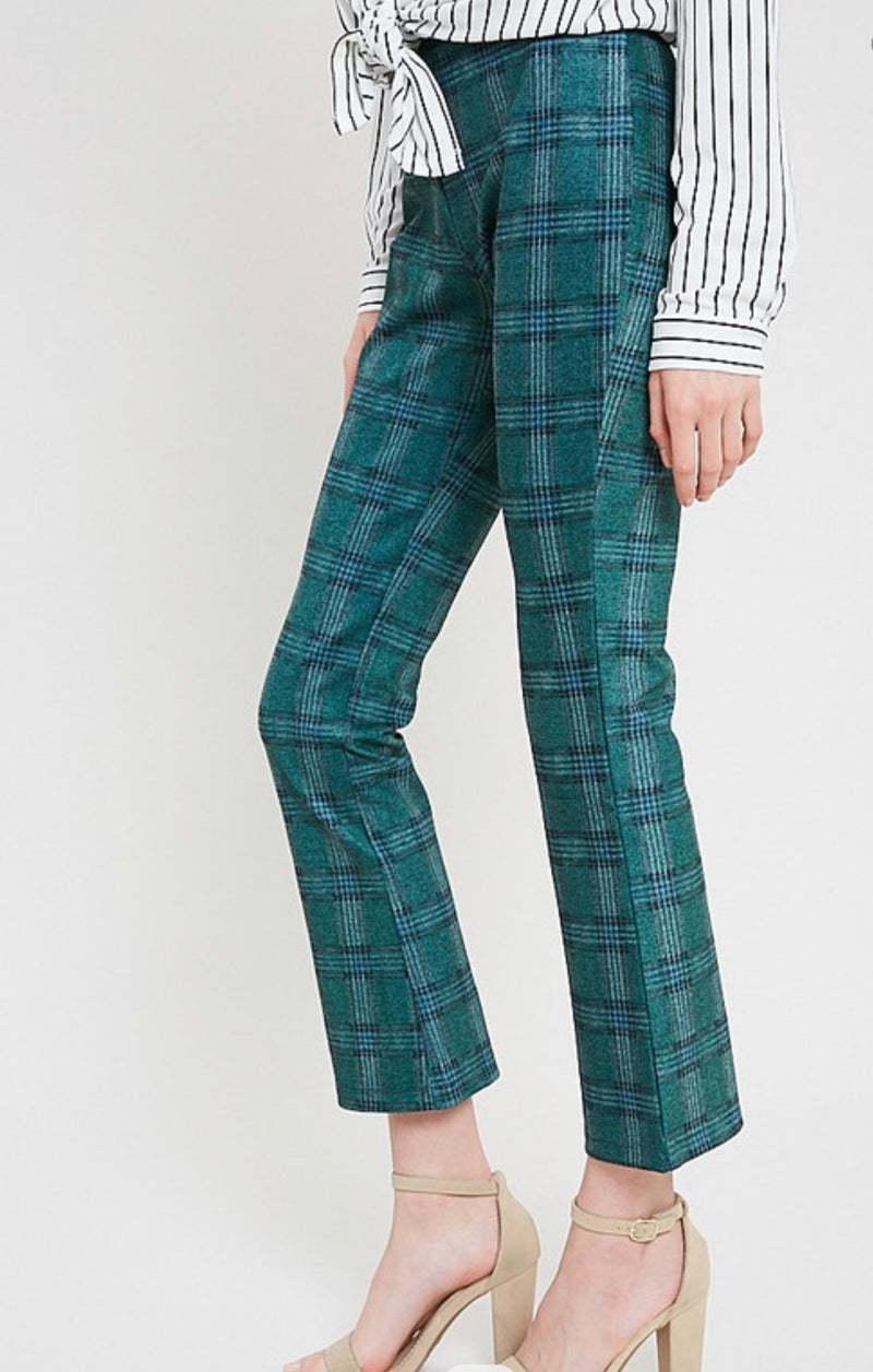 Green Plaid Pull-On Pants