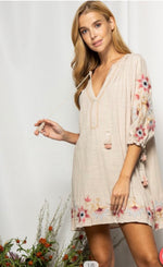 Tan Embroidered Dress with Tassels